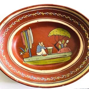 Vintage Mexican Tlaquepaque Oval 12” dish redware color aged beautiful patina